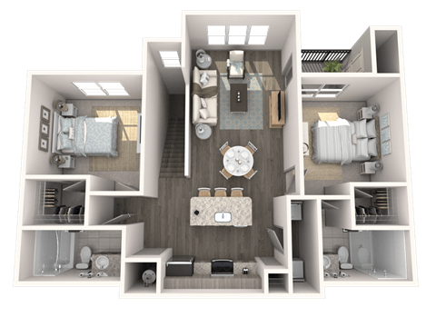 Floor plan for 2 beds, 2 baths, 1105 sqft